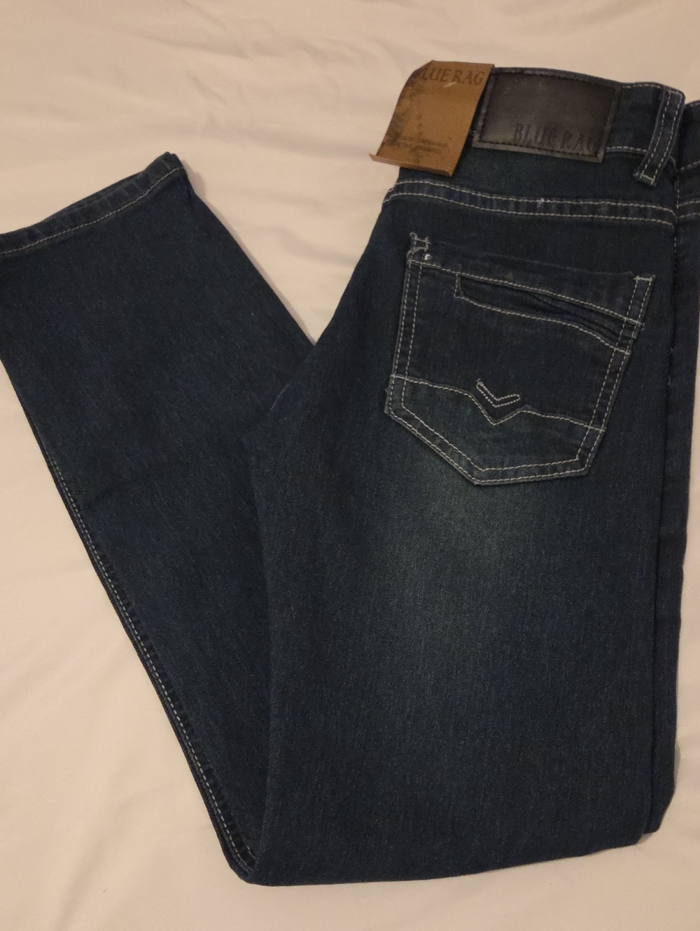 Blue Rag Girls’s Straight Dark Indigo Jeans with Contrast Stitching